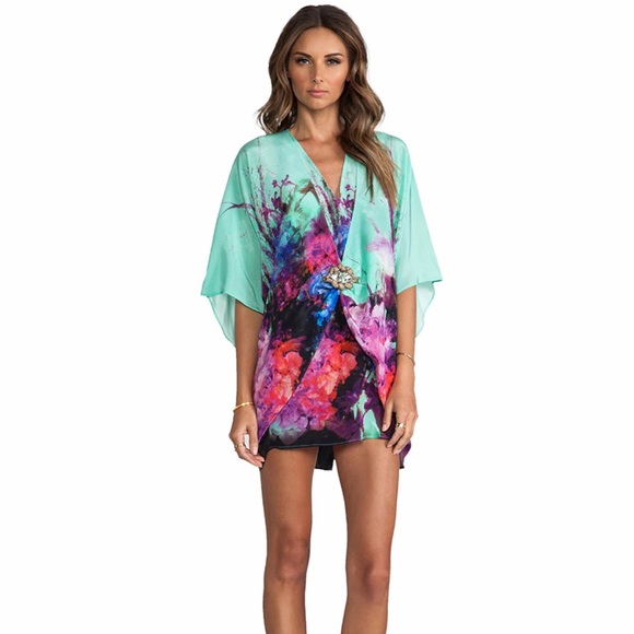 REVOLVE Dresses & Skirts - Revolve Mini Caftan Caffe’ Floral jewel sz Medium